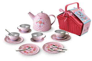 Tin Tea Set in Basket