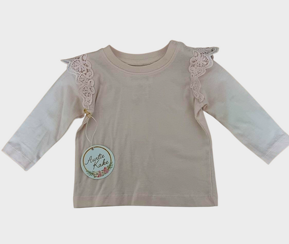 Long Sleeved Flutter Tee - Soft Pink