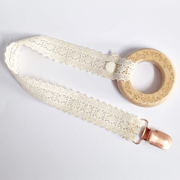 Teething Ring with Chain - Cream Lace
