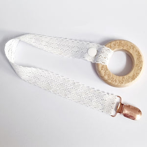 Teething Ring with Chain - White Lace