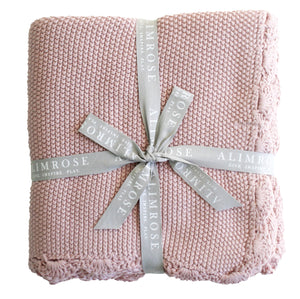 Organic Cotton Moss Stitch Knit Blanket - Rosewater